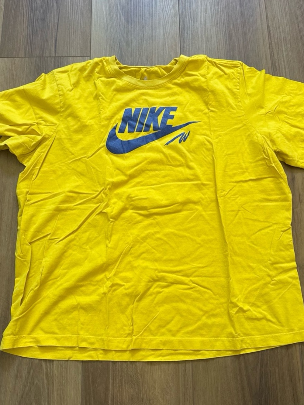 Nike Short-Sleeve Yellow Tee with Blue Logo